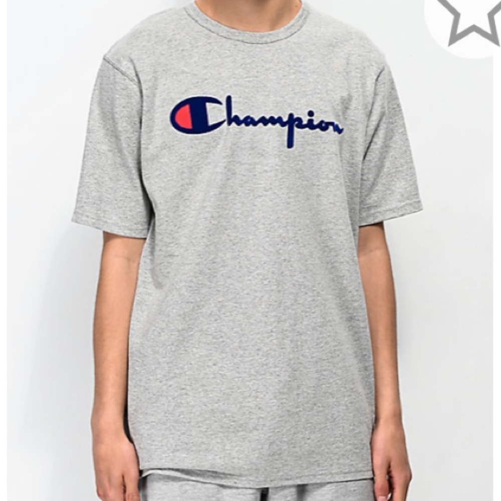 Champion Flock Script Grey & Blue T-Shirt